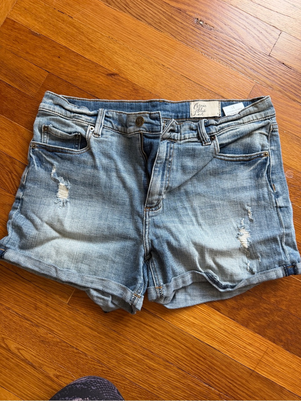Casual Light Blue Distressed Denim Shorts - Women's